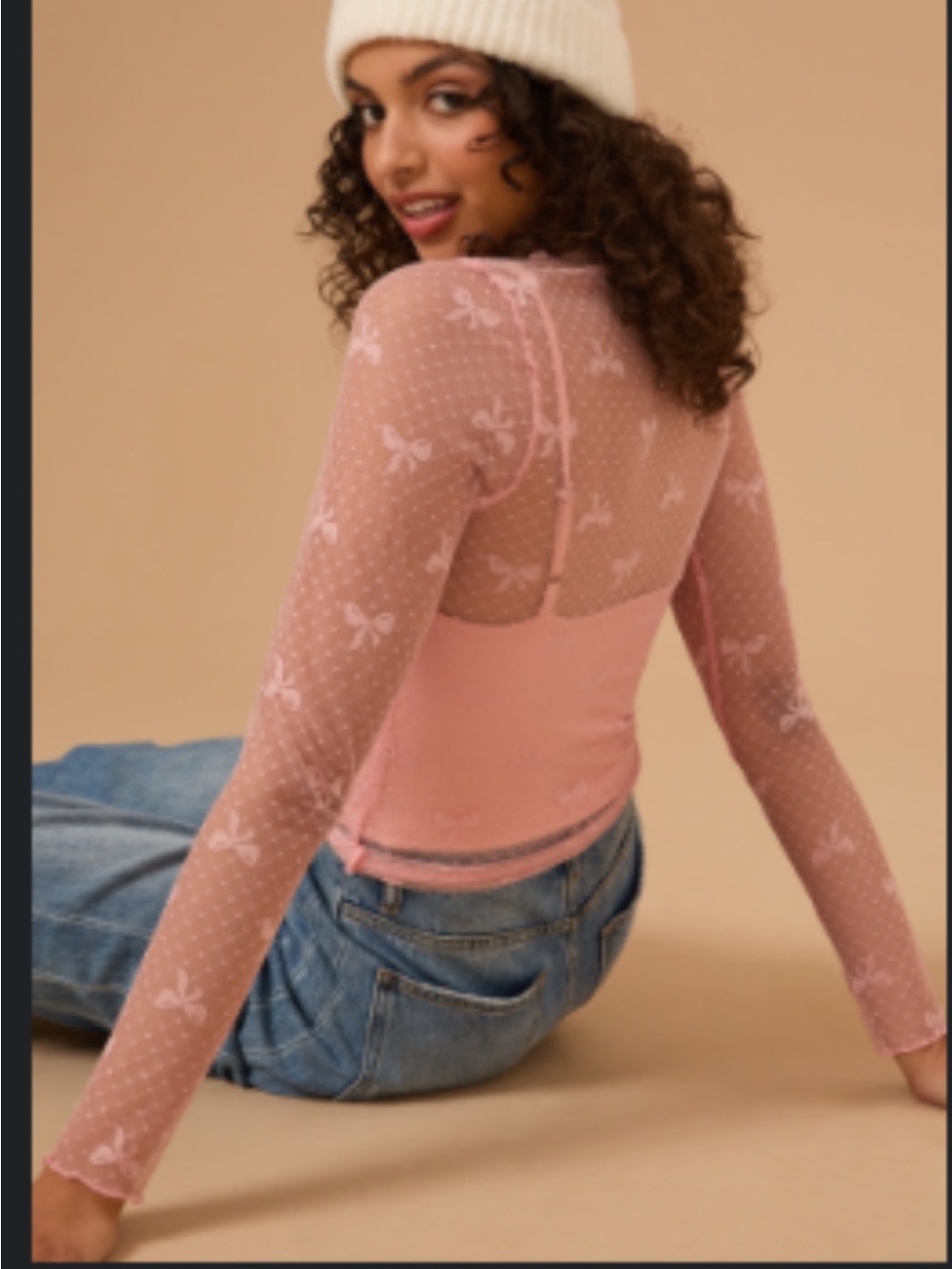 Altar’d state Pink mesh bow top